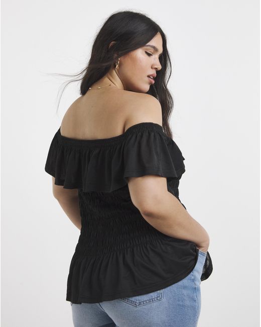 Simply Be Black Ruffle Shirred Mesh Top
