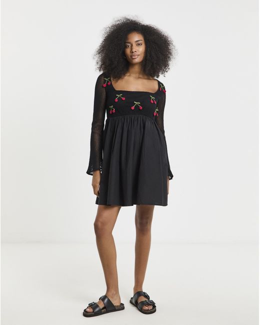 Simply Be Black Cherry Crochet Detail Skater Dress