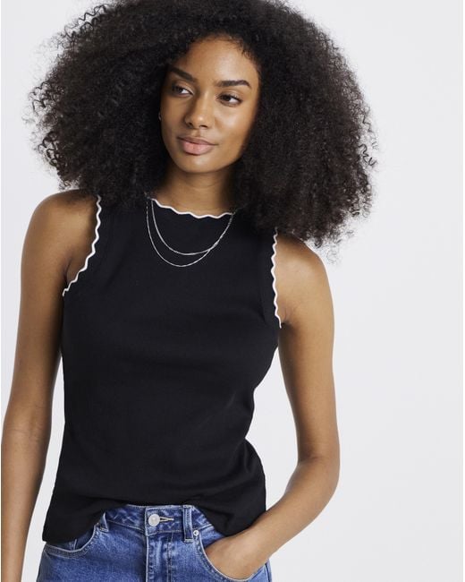 Simply Be Black Scallop Edge Tank