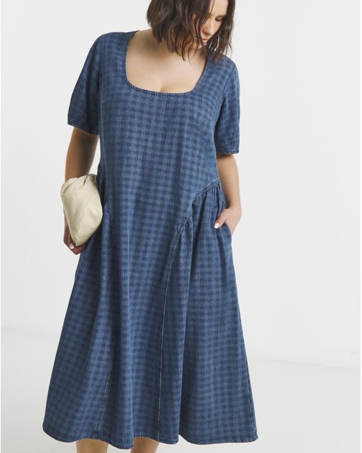 Simply Be Blue Gingham Denim Midi Dress