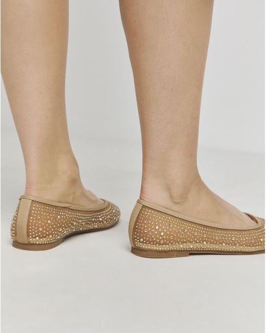 Simply Be Gray Mesh Embellished Ballet Flats Wide