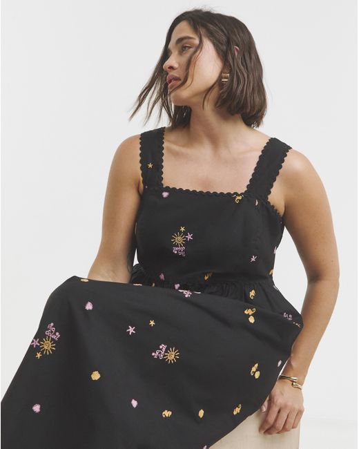 Simply Be Black Embroidered Dress