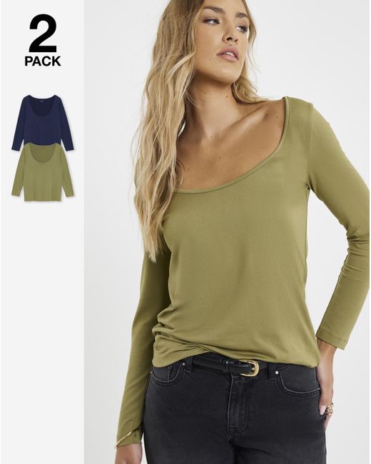 Simply Be Green 2 Pack Scoop Neck Tops
