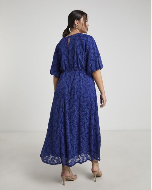 Joanna Hope Blue Lace Dress With Puff Sleeves