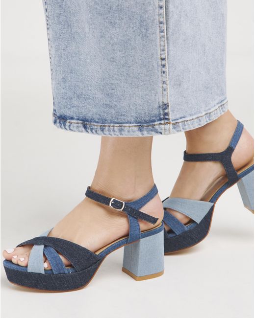 Simply Be Blue Strap Detail Platform Sandal Ex Wide