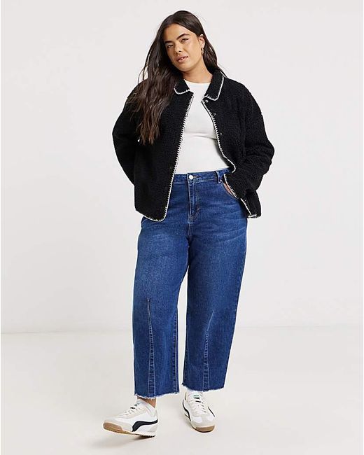 Simply Be Black Whipstitch Teddy Button Through