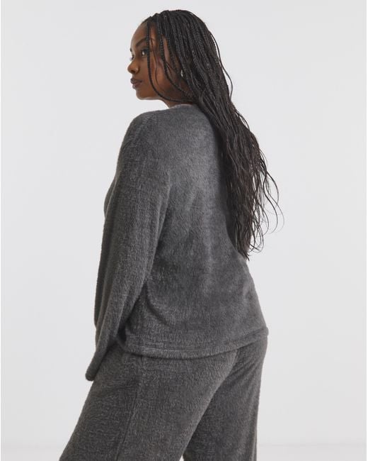 Simply Be Gray Fluffy V Neck Cardigan
