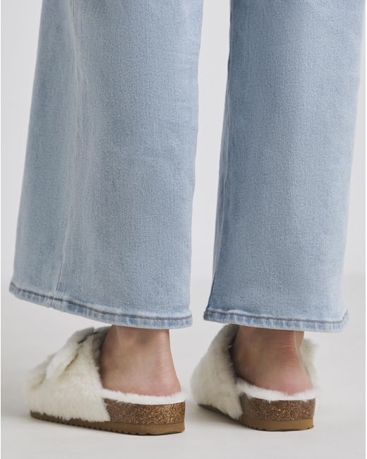 Simply Be Blue Fluffy Two Strap Footbed Slipper Ex Wide