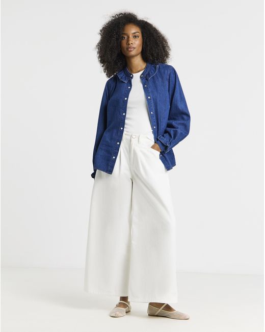 Simply Be Blue Sbe Full Collar Denim Shirt