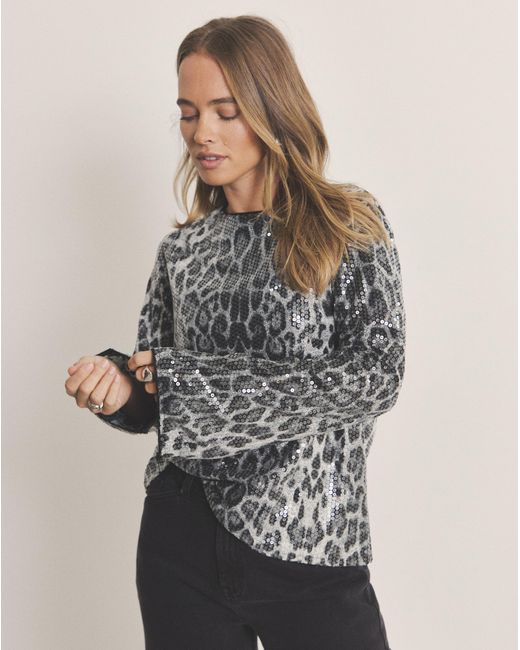 Simply Be Gray Simply Leopard Printed Sequin Blouse