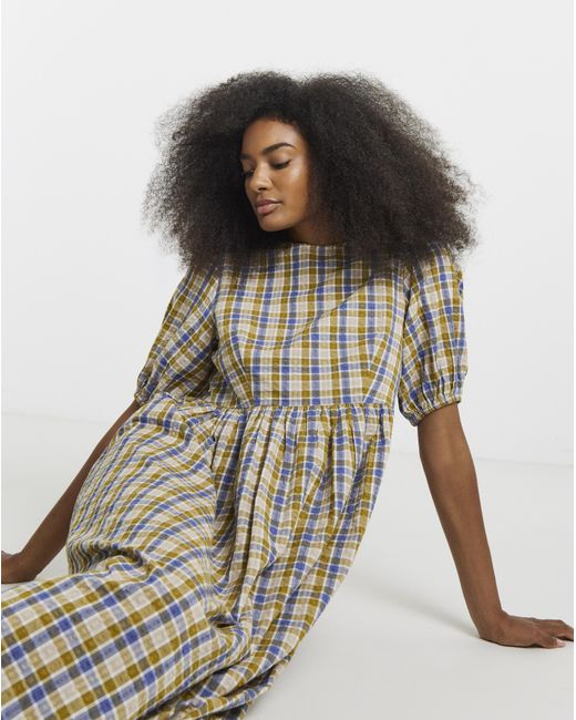 Native Youth Natural Check Midi Dress