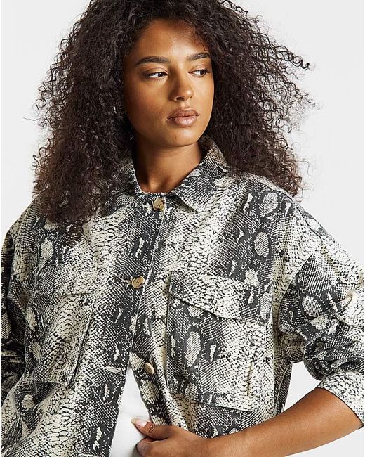 Simply Be White Sbe Snake Print Utility Shacket