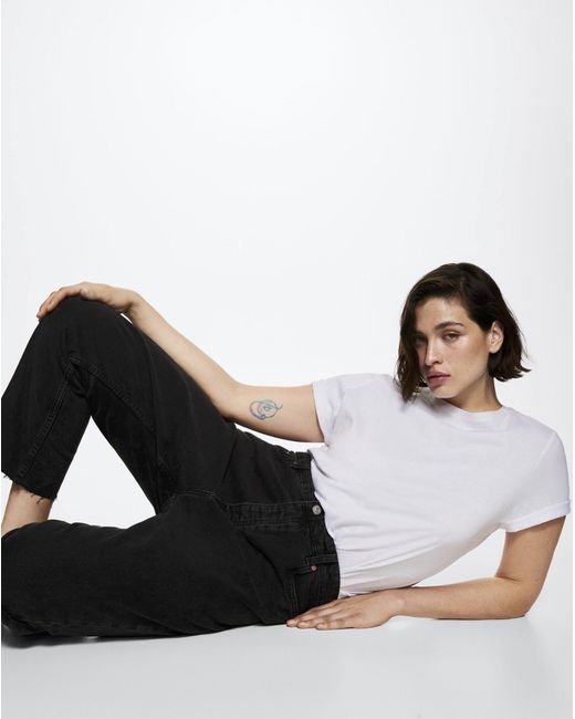 Mango White High-Waist Cropped Straight Jeans