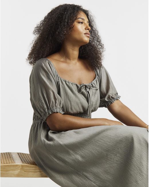 Simply Be Natural Sage Shirred Milkmaid Midi Dress