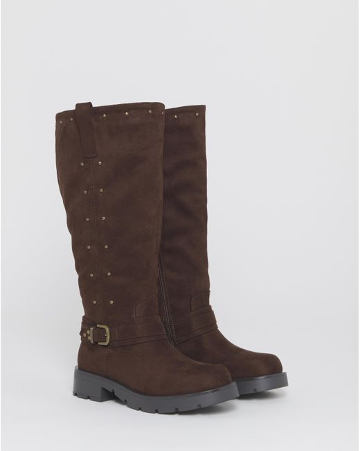 Simply Be Blue Studded Biker Boots Extra Wide Sc