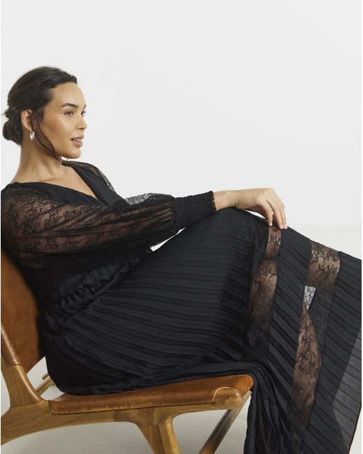 Joanna Hope Black Pleated Lace Dress