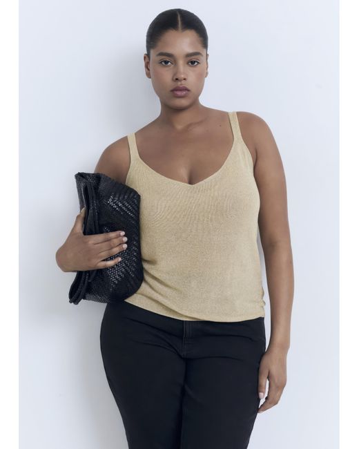 Mango Natural Metallic Knitted V-Neck Top