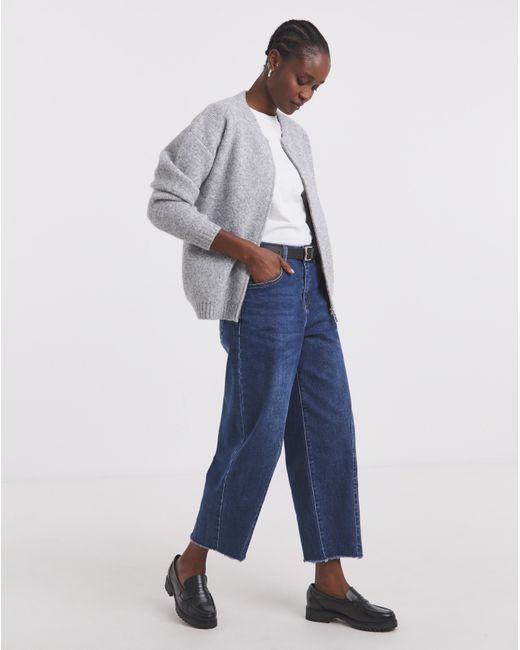 Simply Be Gray Knitted Ribbed Bomber Jacket