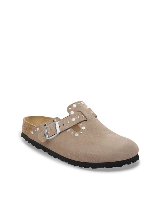 Birkenstock White Boston Suede Rivet Mules