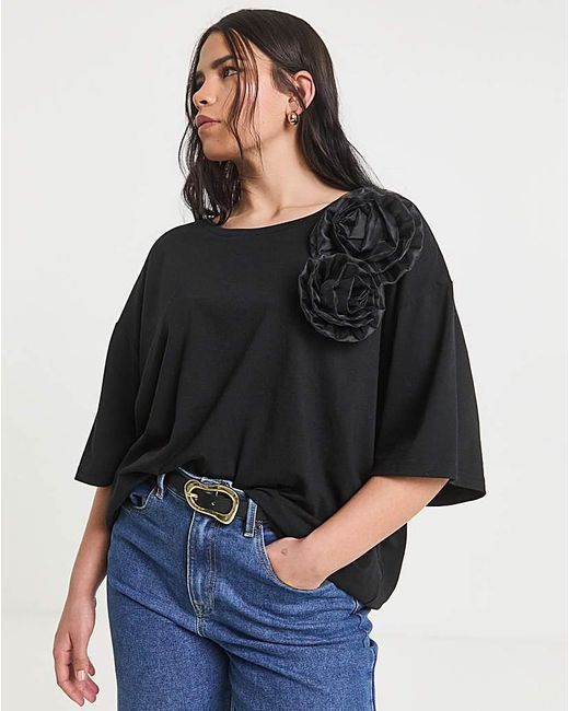 Simply Be Black Rosette T-Shirt
