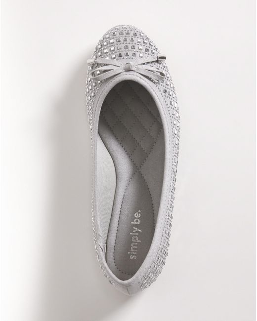 Simply Be White Embellished Ballerina Shoes Wide Fit