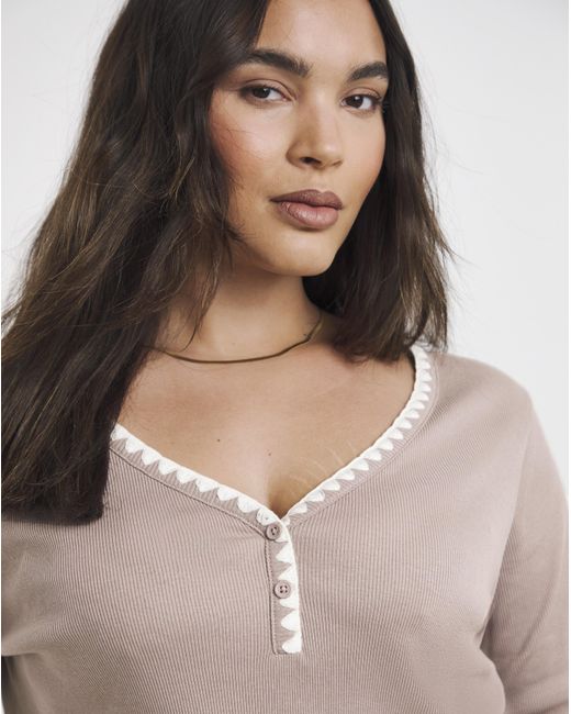 Simply Be Natural Ribbed Henley Top With Whipstitching