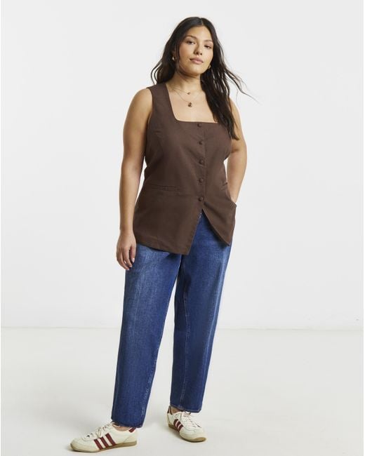 Simply Be Brown Linen Waistcoat