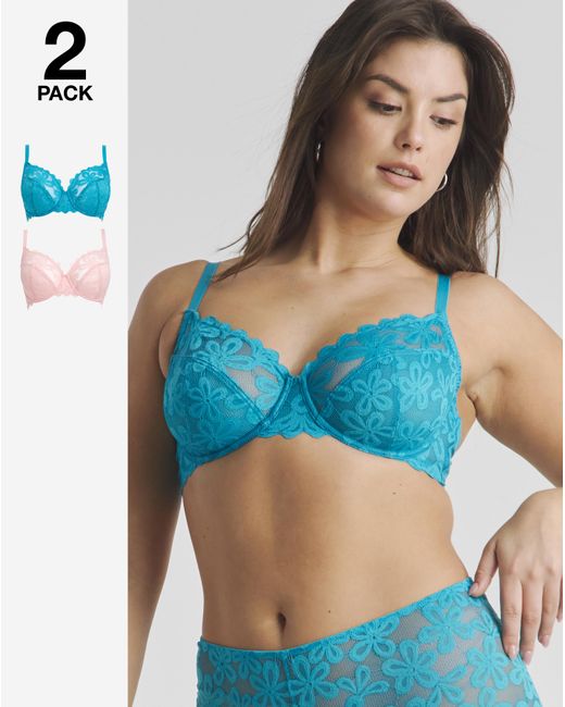 Pretty Secrets Blue 2 Pack Daisy Lace Full Cup Bras