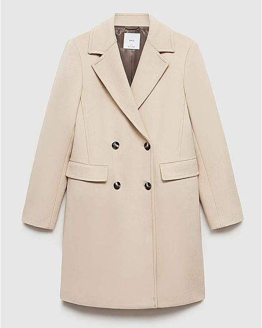 Mango White Double Breasted Wool Coat