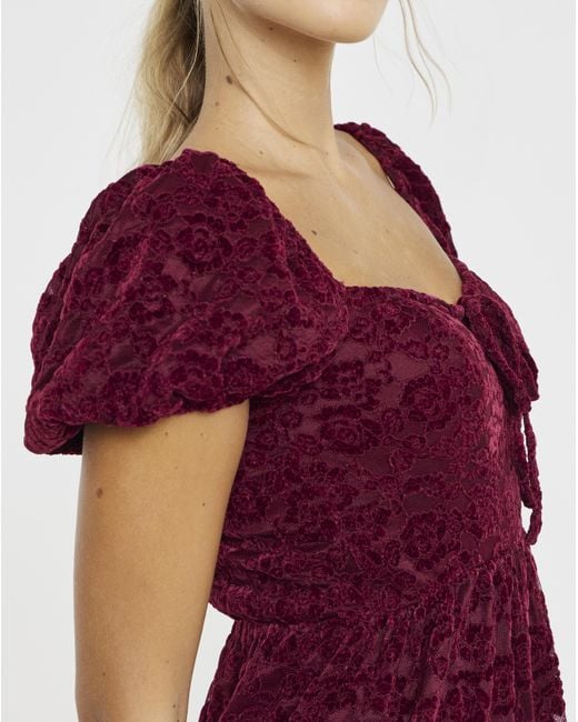 Lovedrobe Red Puff Sleeve Devore Midaxi