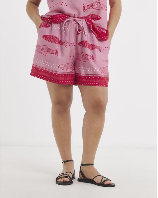 Simply Be Pink Sardine Print Linen Shorts