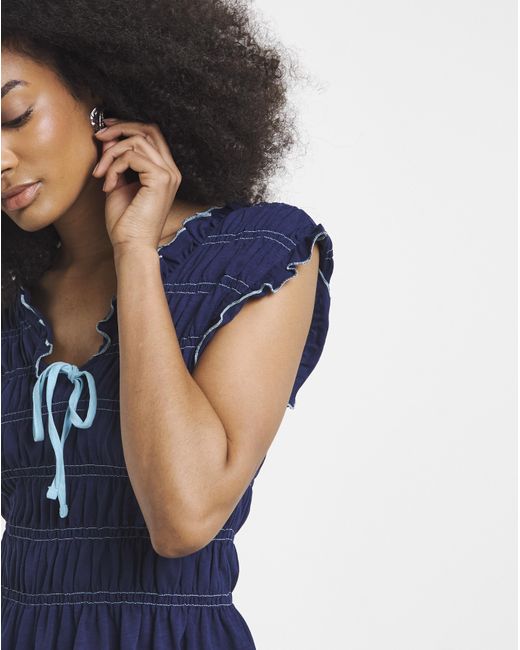 Simply Be Blue Shirred Peplum V Neck Top