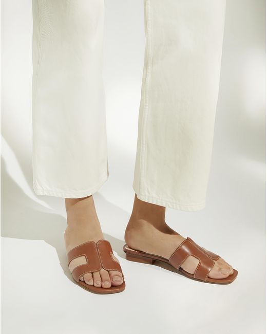 Dune Brown Loupe Slider Sandal Wide Fit