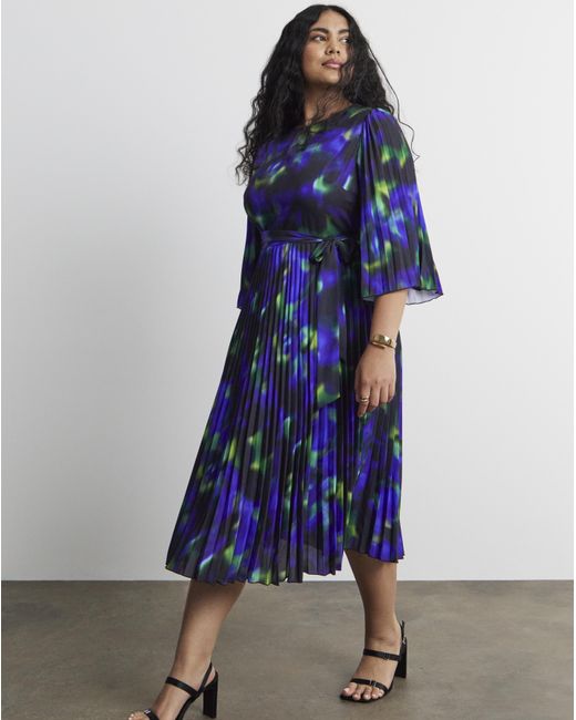 Joanna Hope Blue Belted Pleat Midi Dress