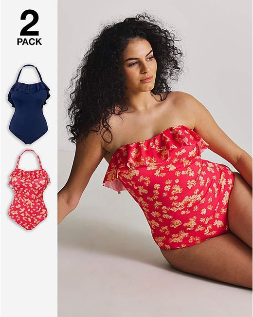 Simply Be Red Value 2 Pack Swimsuits