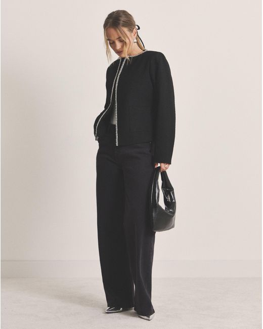 Simply Be Black Sbe Embellished Boucle Collarless Jacket