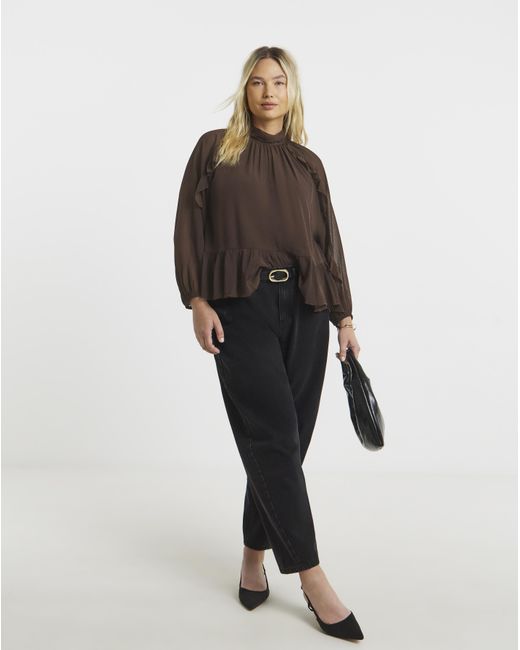 Simply Be Brown Crinkle Georgette Blouse