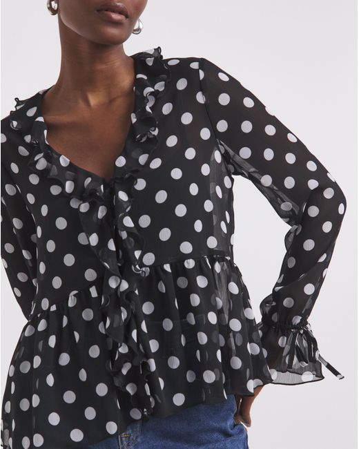 Simply Be Multicolor Spot Print Ruffle Front Blouse