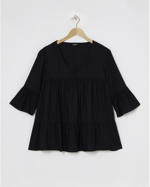 Simply Be Black Viscose V Neck Smock Blouse