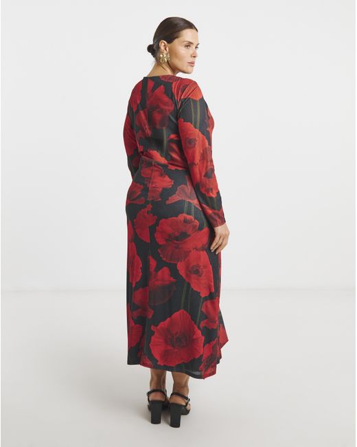 Simply Be Red Mesh Buckle Detail Midi Dress