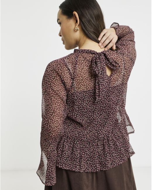 Simply Be Brown Fluted Sleeve Blouse