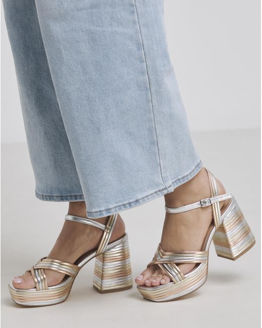 Simply Be Blue Multi Strap Platform Heel Extra Wide