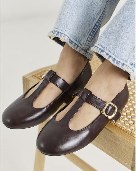 Simply Be Brown T Bar Mary Janes Extra Wide Fit