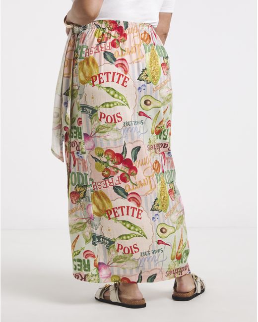 Simply Be White Post Card Print Linen Skirt