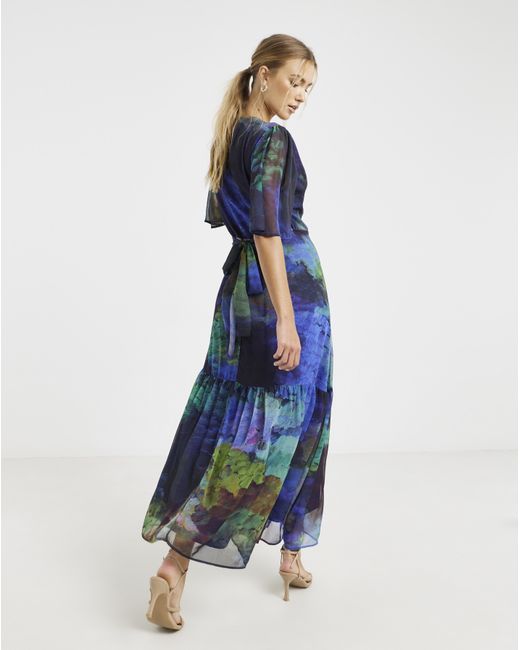 Hope & Ivy Blue Jacqueline Wrap Maxi Dress