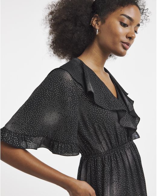 Flounce London Black Foil Ruffle Maxi Dress