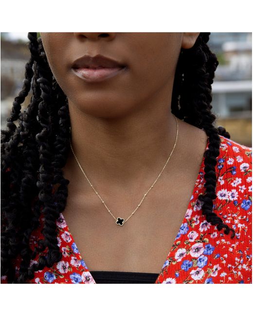 iJewel Metallic 9Ct Onyx Clover Necklace