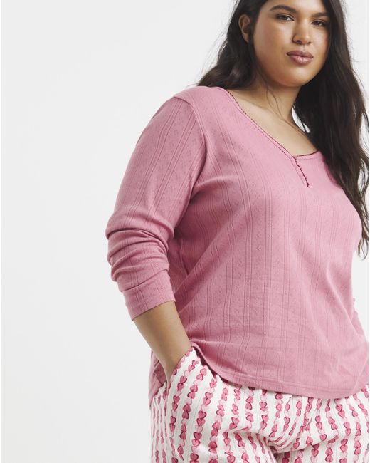 Pretty Secrets Pink Pointelle Henley Top Heart Pyjama Set