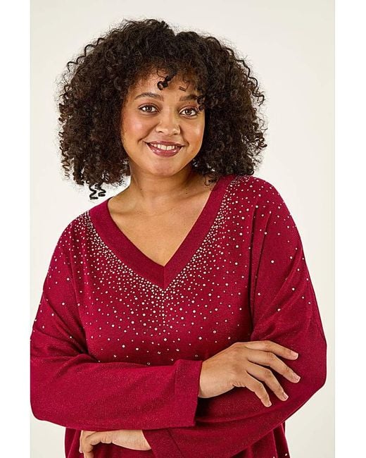 Roman Curve Red Sparkly Knit Top