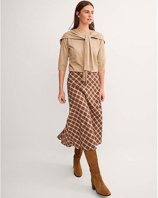 Monsoon Natural Frankie Check Print Midi Skirt